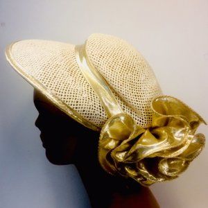 Vtg Sonni Straw Gold Lame Hat